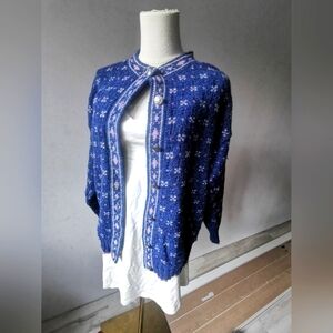 VTG Wool Rei sweater small Blue Pink Silver Buttons Cardigan